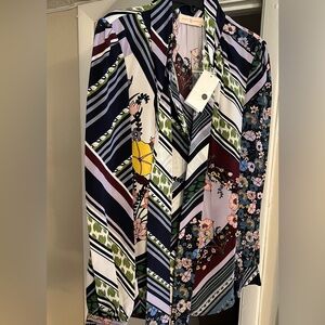 Tory Burch Navy, Burgundy & Lavender Floral-Stripe Maxi Skirt